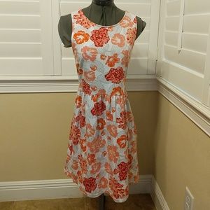 Loft flowered pink orange red waisted sundress
